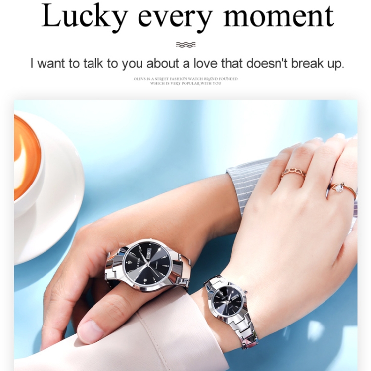 1 Pair OLEVS 8697 Couple Fashion Waterproof Luminous Quartz Watch(Black) - 5
