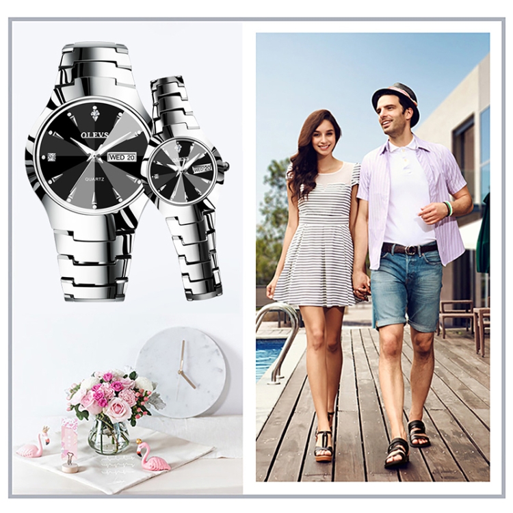 1 Pair OLEVS 8697 Couple Fashion Waterproof Luminous Quartz Watch(Black) - 6