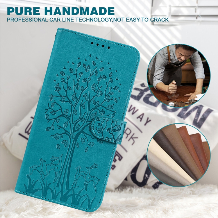 Sunsky Tree Deer Pattern Pressed Printing Horizontal Flip Leather Phone Case For Iphone X Xs Blue