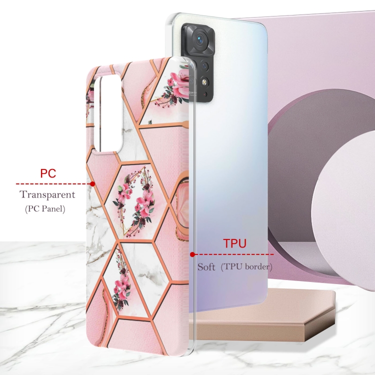 Para Xiaomi Redmi Note 11 Pro 5G / 4G Empalme Patrón de flores de mármol  TPU Funda telefónica (Flor rosa)