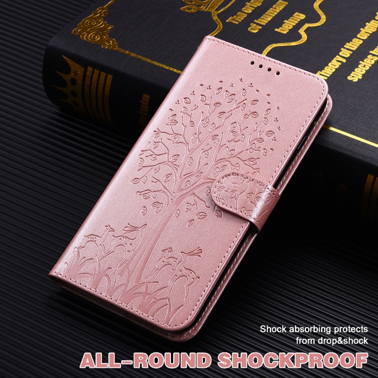 Per Xiaomi Poco C3 / Redmi 9c Tree & Deer Pattern Pressato Cassa del  telefono in pelle flip (rosa)