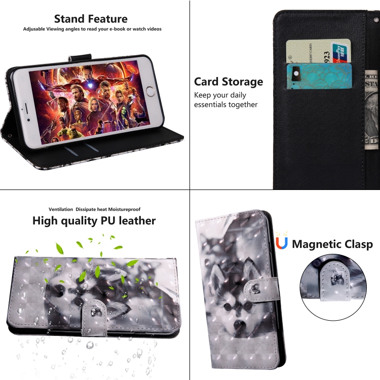 For iPhone 13 mini 3D Painting Pattern Coloured Drawing Leather Phone Case (Husky)