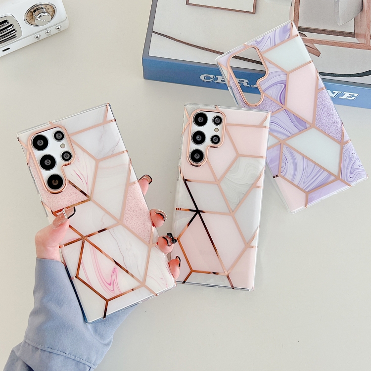 For Samsung Galaxy S22+ 5G Dual-side Laminating Marble Pattern TPU Phone Case(Pink White) For Samsung Galaxy S22+ 5G Dual-side Laminating Marble Pattern TPU Phone Case(Pink White)