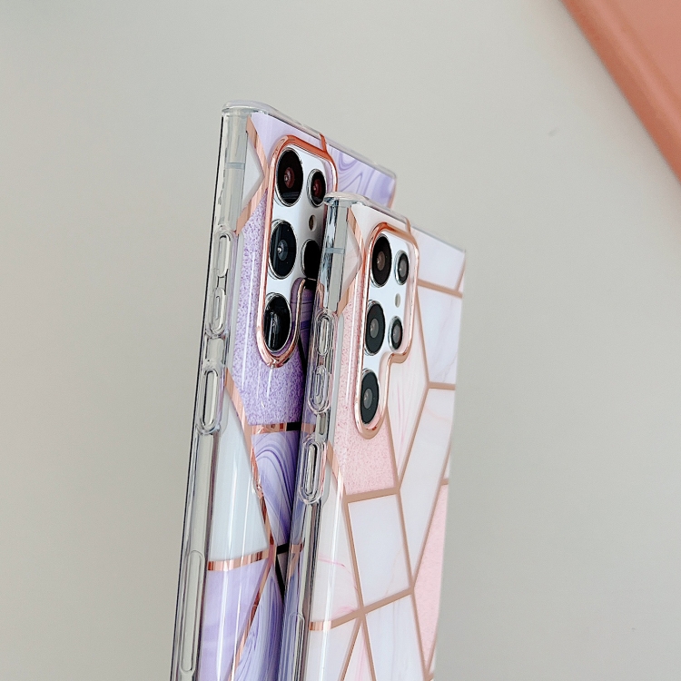 For Samsung Galaxy S22+ 5G Dual-side Laminating Marble Pattern TPU Phone Case(Pink White) For Samsung Galaxy S22+ 5G Dual-side Laminating Marble Pattern TPU Phone Case(Pink White)