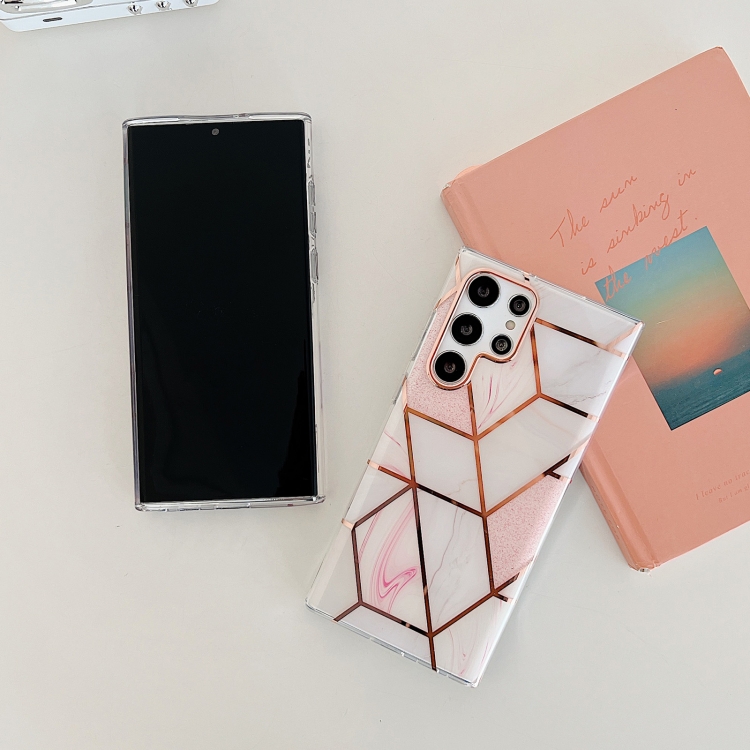 For Samsung Galaxy S22+ 5G Dual-side Laminating Marble Pattern TPU Phone Case(Pink White) For Samsung Galaxy S22+ 5G Dual-side Laminating Marble Pattern TPU Phone Case(Pink White)