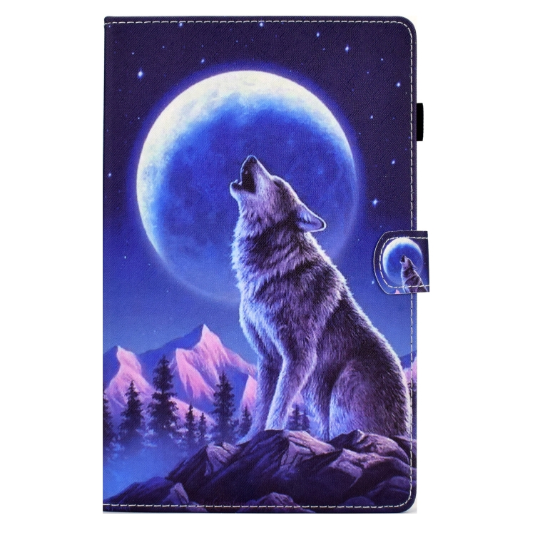 Para Samsung Galaxy Tab S8 / S7 Dibujo de colores Caja de la tableta de cuero inteligente (lobo nocturno) - 1