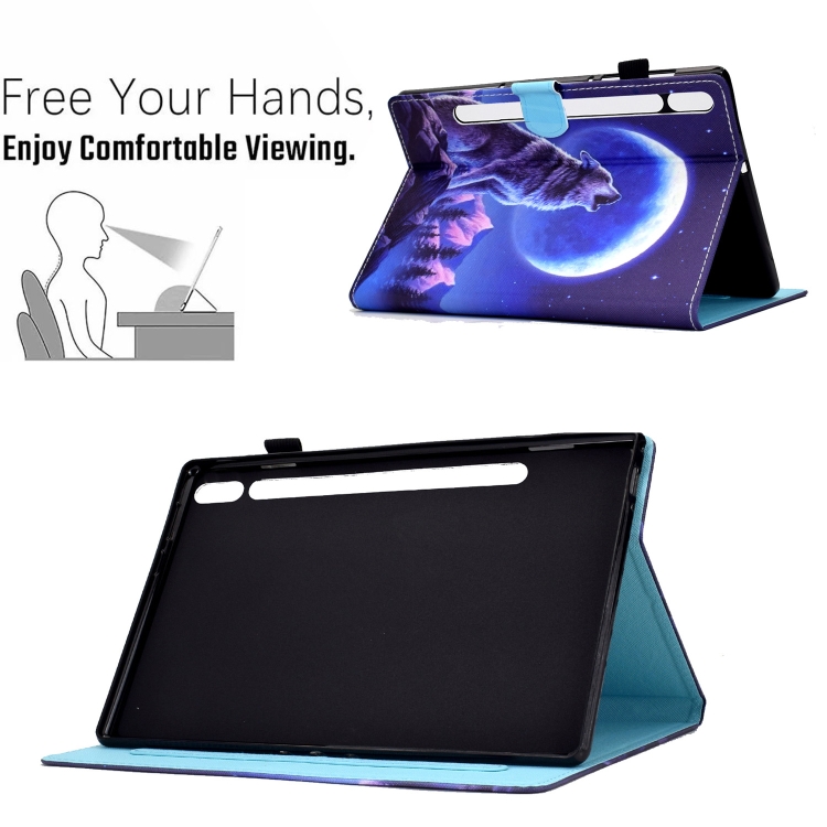 Para Samsung Galaxy Tab S8 / S7 Dibujo de colores Caja de la tableta de cuero inteligente (lobo nocturno) - 4