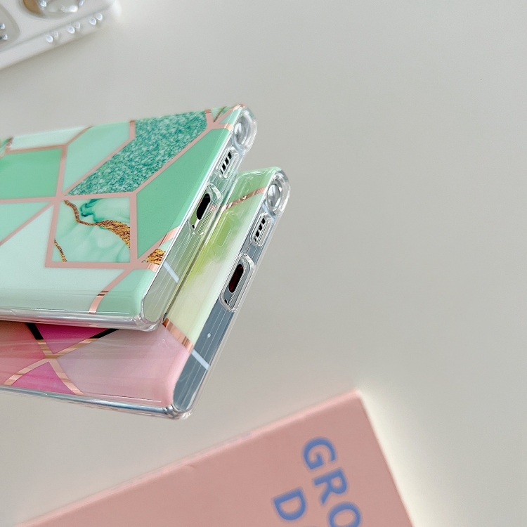 For Samsung Galaxy S22 5G Electroplated Splicing Marble TPU Phone Case(Pink Lattice) For Samsung Galaxy S22 5G Electroplated Splicing Marble TPU Phone Case(Pink Lattice)