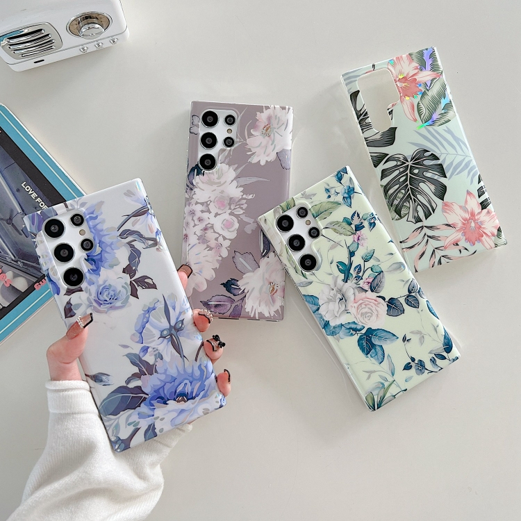 For Samsung Galaxy S22 Ultra 5G Laser Flower TPU Phone Case(Watercolor Pink Flower)