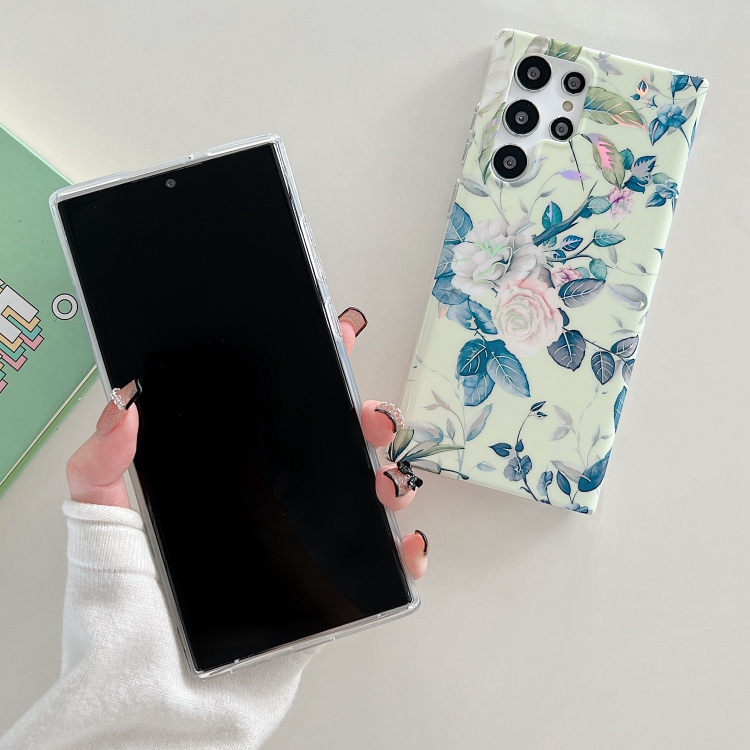 For Samsung Galaxy S22 Ultra 5G Laser Flower TPU Phone Case(Watercolor Pink Flower)
