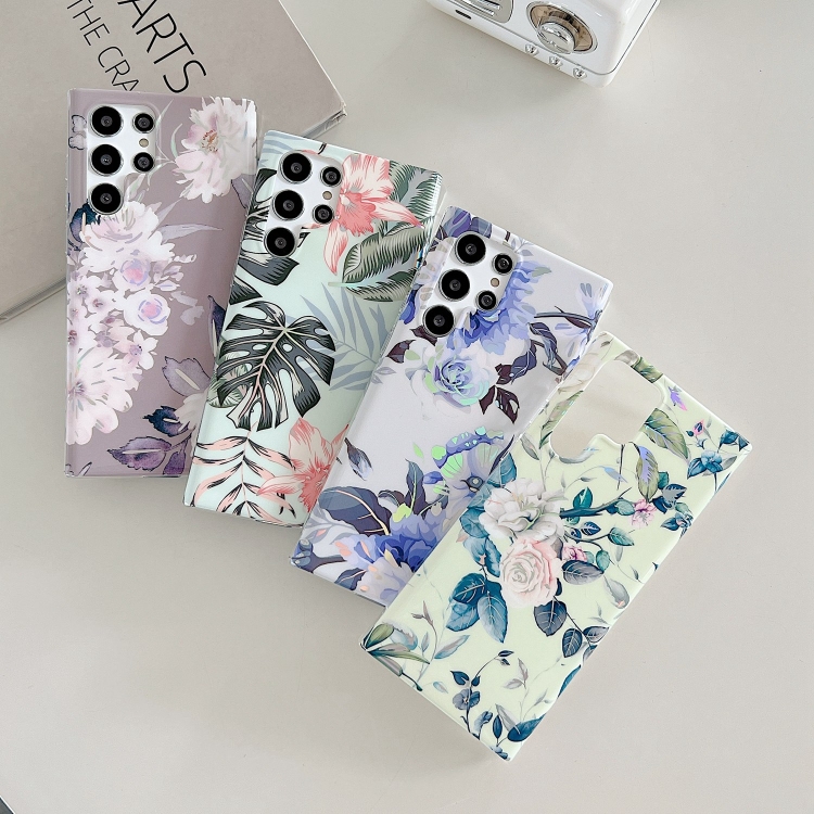 For Samsung Galaxy S22 Ultra 5G Laser Flower TPU Phone Case(Watercolor Pink Flower)