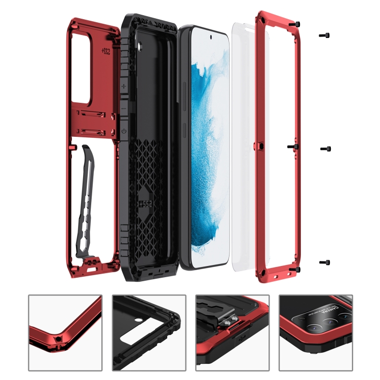 For Samsung Galaxy S22 5G Triple-proof Armor Life Waterproof Phone Case with Holder(Red) For Samsung Galaxy S22 5G Triple-proof Armor Life Waterproof Phone Case with Holder(Red)