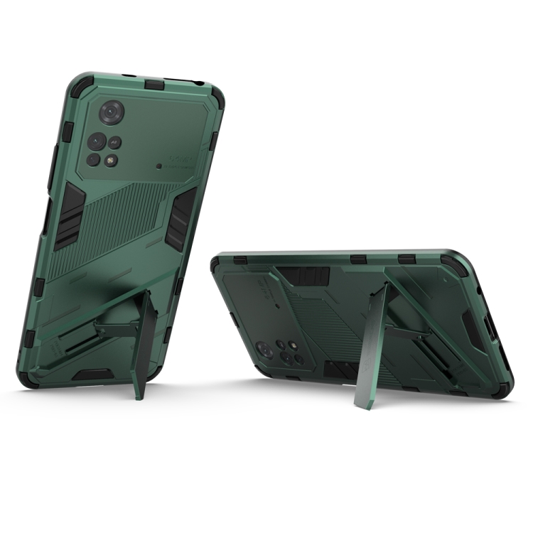 For Xiaomi Poco M4 Pro 4G Punk Armor 2 in 1 PC + TPU Shockproof Phone Case  with Invisible Holder(Green)