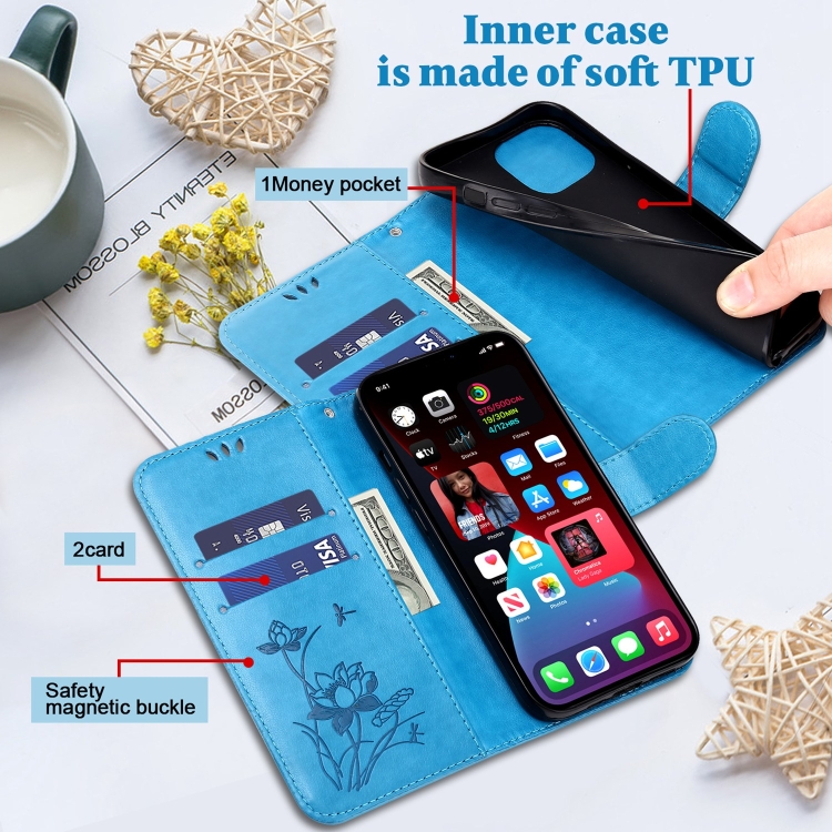 For Samsung Galaxy S22 Ultra 5G Lotus Embossed Leather Phone Case(Blue) For Samsung Galaxy S22 Ultra 5G Lotus Embossed Leather Phone Case(Blue)
