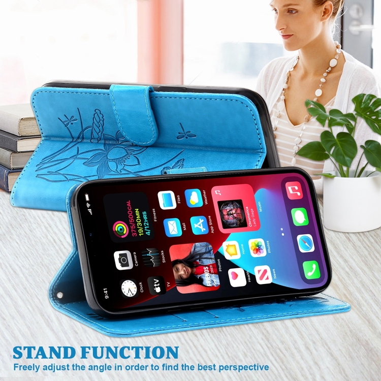 For Samsung Galaxy S22 Ultra 5G Lotus Embossed Leather Phone Case(Blue) For Samsung Galaxy S22 Ultra 5G Lotus Embossed Leather Phone Case(Blue)