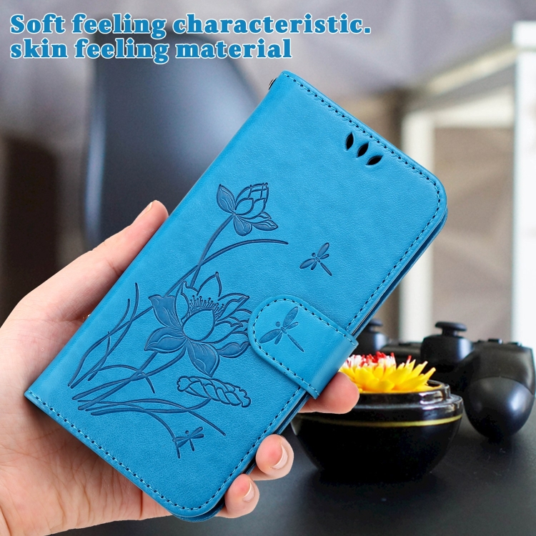 For Samsung Galaxy S22 Ultra 5G Lotus Embossed Leather Phone Case(Blue) For Samsung Galaxy S22 Ultra 5G Lotus Embossed Leather Phone Case(Blue)