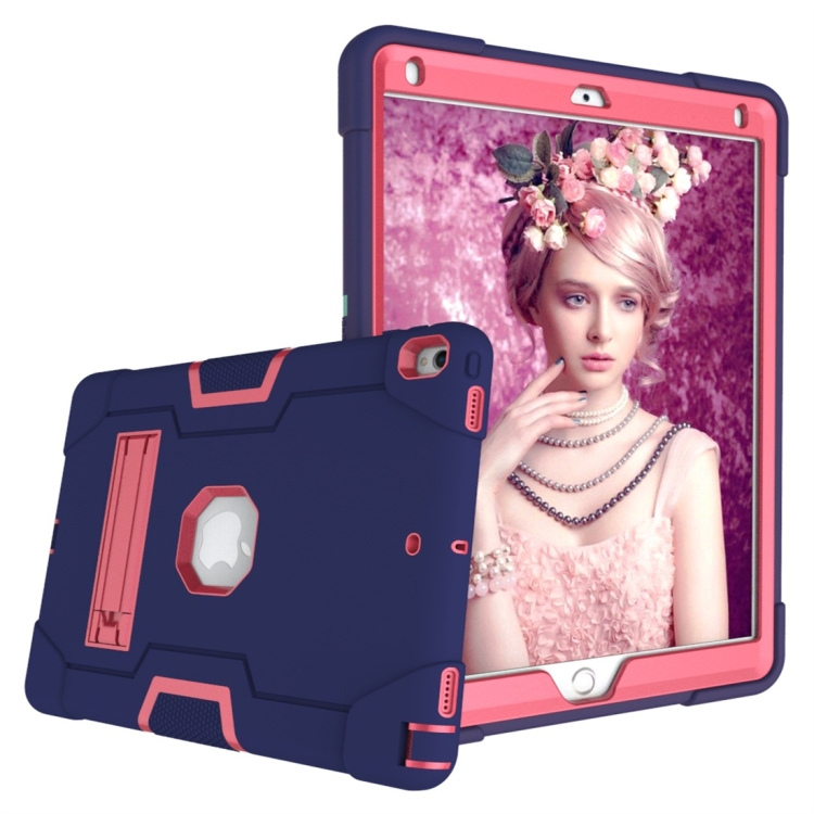 For iPad 10.5 Contrast Color Silicone + PC Combination Case with Holder(Navy Blue + Rose Red) For iPad 10.5 Contrast Color Silicone + PC Combination Case with Holder(Navy Blue + Rose Red)
