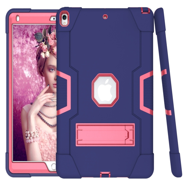 For iPad 10.5 Contrast Color Silicone + PC Combination Case with Holder(Navy Blue + Rose Red) For iPad 10.5 Contrast Color Silicone + PC Combination Case with Holder(Navy Blue + Rose Red)
