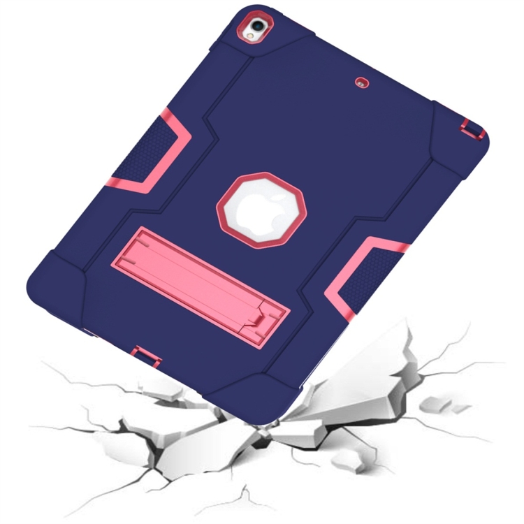 For iPad 10.5 Contrast Color Silicone + PC Combination Case with Holder(Navy Blue + Rose Red) For iPad 10.5 Contrast Color Silicone + PC Combination Case with Holder(Navy Blue + Rose Red)