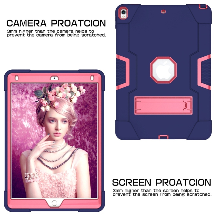 For iPad 10.5 Contrast Color Silicone + PC Combination Case with Holder(Navy Blue + Rose Red) For iPad 10.5 Contrast Color Silicone + PC Combination Case with Holder(Navy Blue + Rose Red)