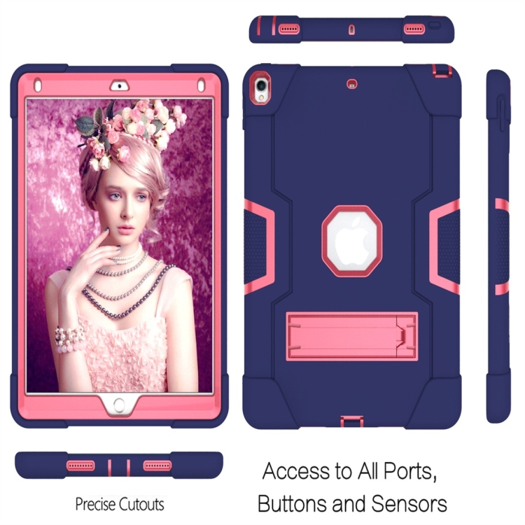 For iPad 10.5 Contrast Color Silicone + PC Combination Case with Holder(Navy Blue + Rose Red) For iPad 10.5 Contrast Color Silicone + PC Combination Case with Holder(Navy Blue + Rose Red)