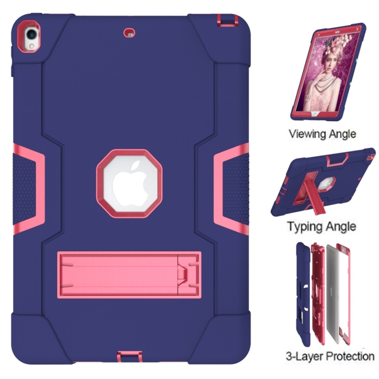 For iPad 10.5 Contrast Color Silicone + PC Combination Case with Holder(Navy Blue + Rose Red) For iPad 10.5 Contrast Color Silicone + PC Combination Case with Holder(Navy Blue + Rose Red)