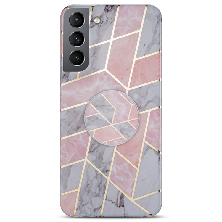 For Samsung Galaxy S21 5G IMD Marble TPU Phone Case with Holder(Pink Grey) For Samsung Galaxy S21 5G IMD Marble TPU Phone Case with Holder(Pink Grey)