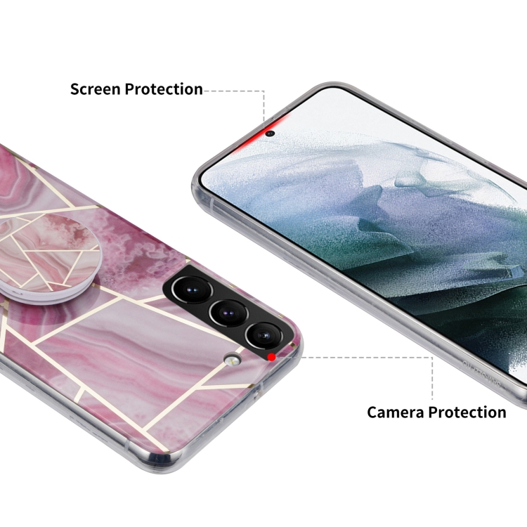 For Samsung Galaxy S21 5G IMD Marble TPU Phone Case with Holder(Pink Grey) For Samsung Galaxy S21 5G IMD Marble TPU Phone Case with Holder(Pink Grey)
