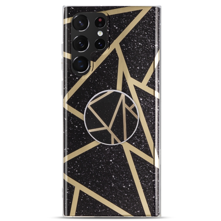For Samsung Galaxy S21 Ultra 5G IMD Marble TPU Phone Case with Holder(Black) For Samsung Galaxy S21 Ultra 5G IMD Marble TPU Phone Case with Holder(Black)