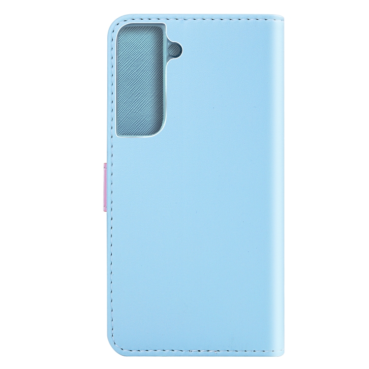 For Samsung Galaxy S22 5G Tricolor Stitching Horizontal Flip Leather Phone Case(Blue) For Samsung Galaxy S22 5G Tricolor Stitching Horizontal Flip Leather Phone Case(Blue)
