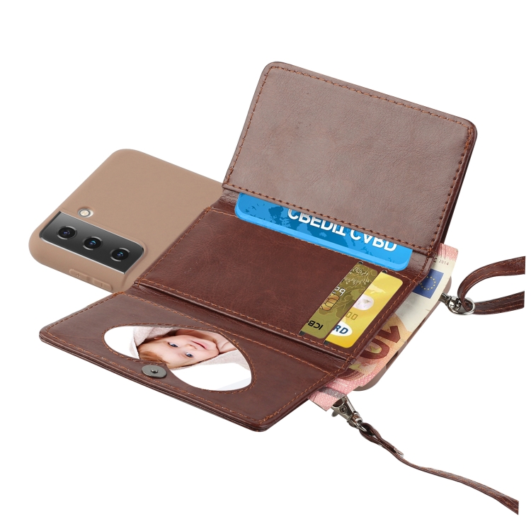 For Samsung Galaxy S22 5G Crossbody Lanyard Wallet Card Bag Phone Case(Coffee) For Samsung Galaxy S22 5G Crossbody Lanyard Wallet Card Bag Phone Case(Coffee)