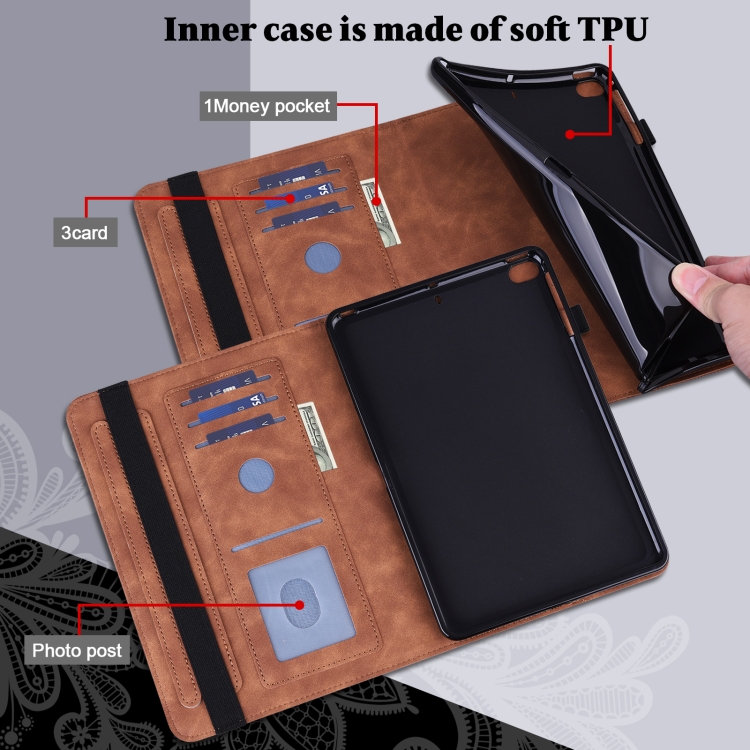 Lace Flower Embossing Pattern Leather Tablet Case For Lenovo Tab K10 Brown
