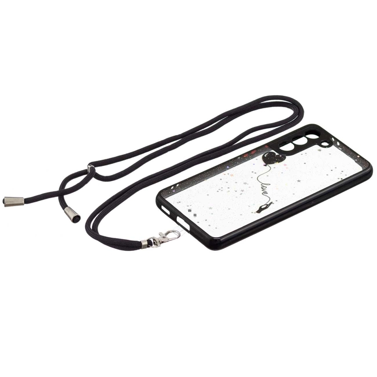 For Samsung Galaxy S22 5G Starry Sky Epoxy TPU Phone Case with Neck Lanyard(Love)
