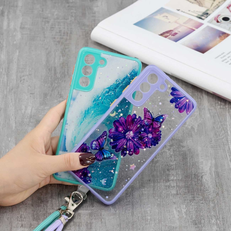 For Samsung Galaxy S22+ 5G Starry Sky Epoxy TPU Phone Case with Neck Lanyard(Waves) For Samsung Galaxy S22+ 5G Starry Sky Epoxy TPU Phone Case with Neck Lanyard(Waves)