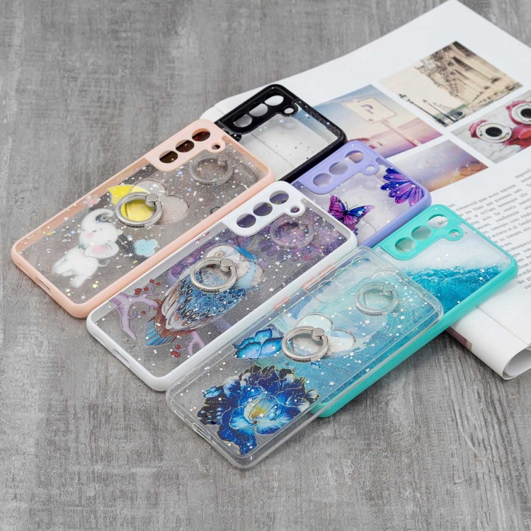 For Samsung Galaxy S22 5G Starry Sky Epoxy TPU Phone Case with Ring Holder(Elephant) For Samsung Galaxy S22 5G Starry Sky Epoxy TPU Phone Case with Ring Holder(Elephant)