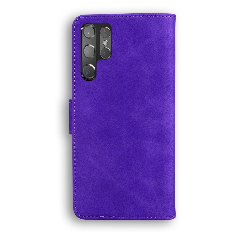 For Samsung Galaxy S22 Ultra 5G Skin Feel Pure Color Flip Leather Phone Case(Purple) For Samsung Galaxy S22 Ultra 5G Skin Feel Pure Color Flip Leather Phone Case(Purple)