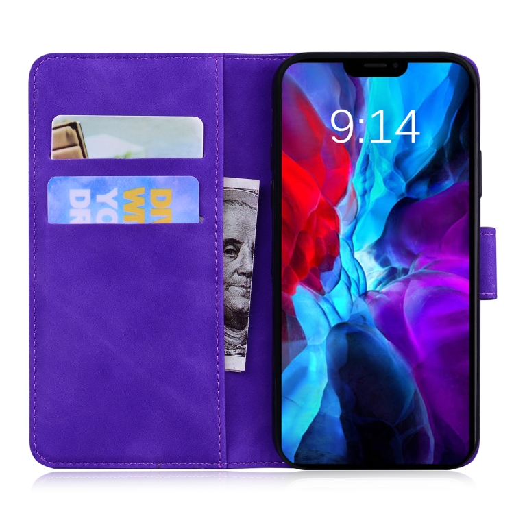 For iPhone 12 Skin Feel Pure Color Flip Leather Phone Case(Purple) For iPhone 12 Skin Feel Pure Color Flip Leather Phone Case(Purple)
