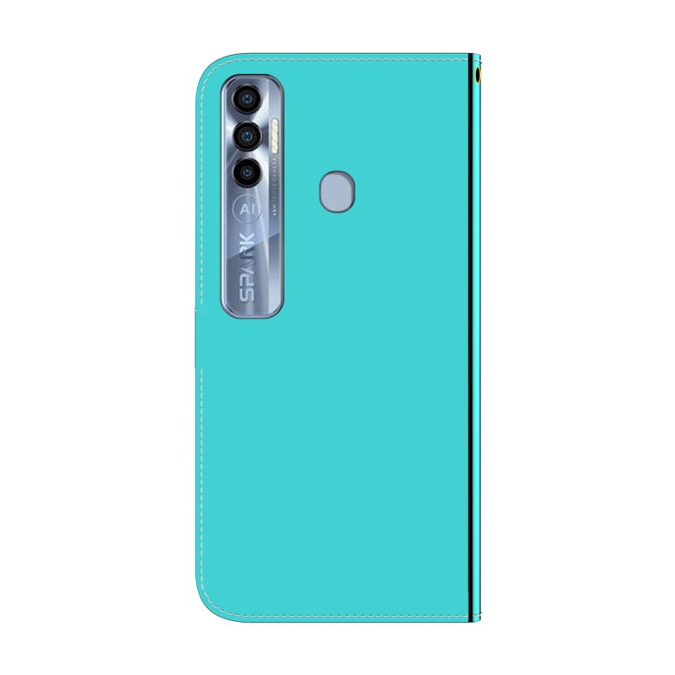 Tecno Spark 7 프로 모피 미러 표면 수평 플립 가죽 케이스 (민트 그린)