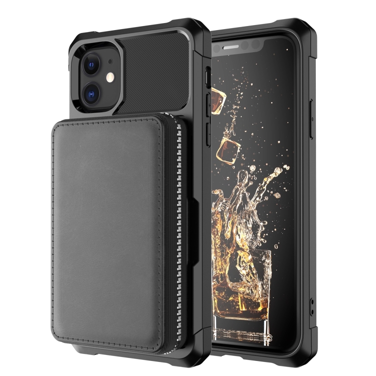 For iPhone 12 mini Zipper Wallet Card Bag PU Back Case (Black)