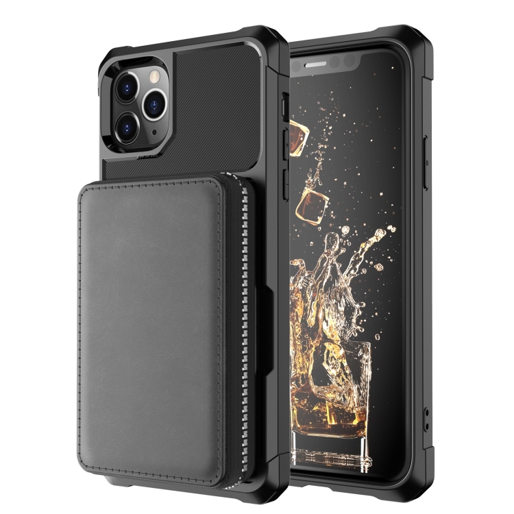 For iPhone 11 Pro Zipper Wallet Card Bag PU Back Case (Black) For iPhone 11 Pro Zipper Wallet Card Bag PU Back Case (Black)