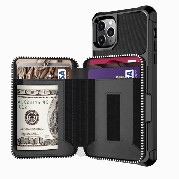 For iPhone 11 Pro Zipper Wallet Card Bag PU Back Case (Black) For iPhone 11 Pro Zipper Wallet Card Bag PU Back Case (Black)