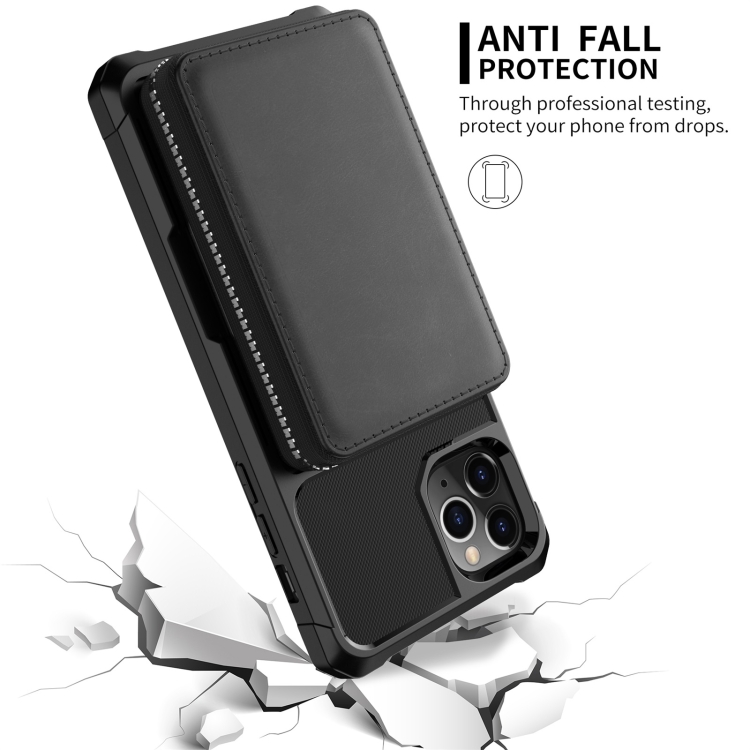 For iPhone 11 Pro Zipper Wallet Card Bag PU Back Case (Black) For iPhone 11 Pro Zipper Wallet Card Bag PU Back Case (Black)