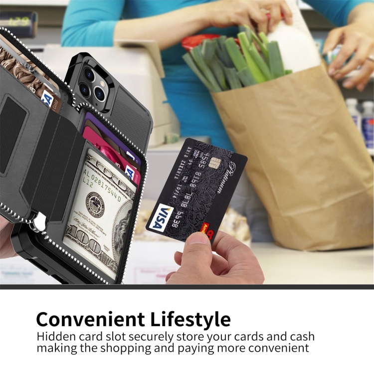 For iPhone 11 Pro Zipper Wallet Card Bag PU Back Case (Black) For iPhone 11 Pro Zipper Wallet Card Bag PU Back Case (Black)