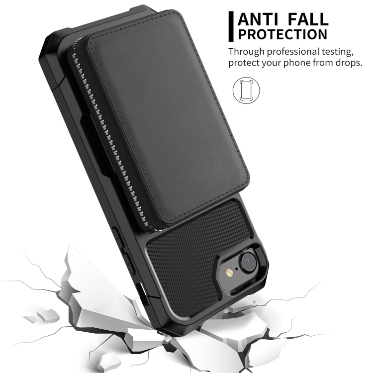 For iPhone SE 2022 / SE 2020 / 8 / 7 / 6 / 6s Zipper Wallet Card Bag PU Back Case(Black) For iPhone SE 2022 / SE 2020 / 8 / 7 / 6 / 6s Zipper Wallet Card Bag PU Back Case(Black)