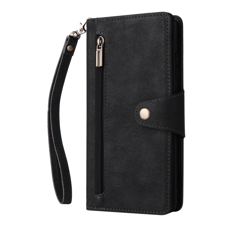 For Samsung Galaxy S20 FE 5G Rivet Buckle 9 Cards Three Fold Leather Phone Case(Black)