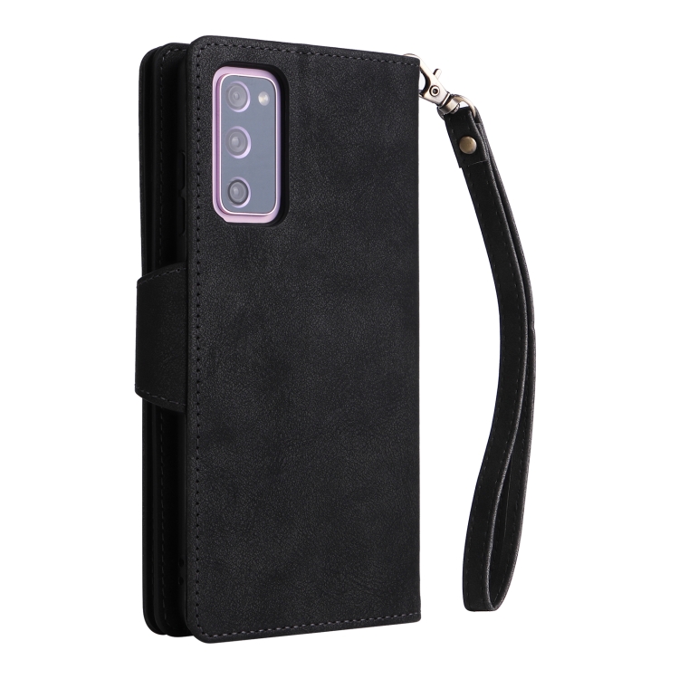 For Samsung Galaxy S20 FE 5G Rivet Buckle 9 Cards Three Fold Leather Phone Case(Black)