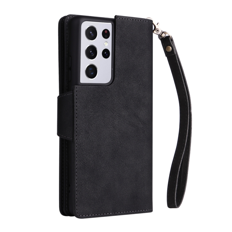 For Samsung Galaxy S21 Ultra 5G Rivet Buckle 9 Cards Three Fold Leather Phone Case(Black) For Samsung Galaxy S21 Ultra 5G Rivet Buckle 9 Cards Three Fold Leather Phone Case(Black)