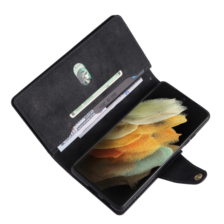 For Samsung Galaxy S21 Ultra 5G Rivet Buckle 9 Cards Three Fold Leather Phone Case(Black) For Samsung Galaxy S21 Ultra 5G Rivet Buckle 9 Cards Three Fold Leather Phone Case(Black)