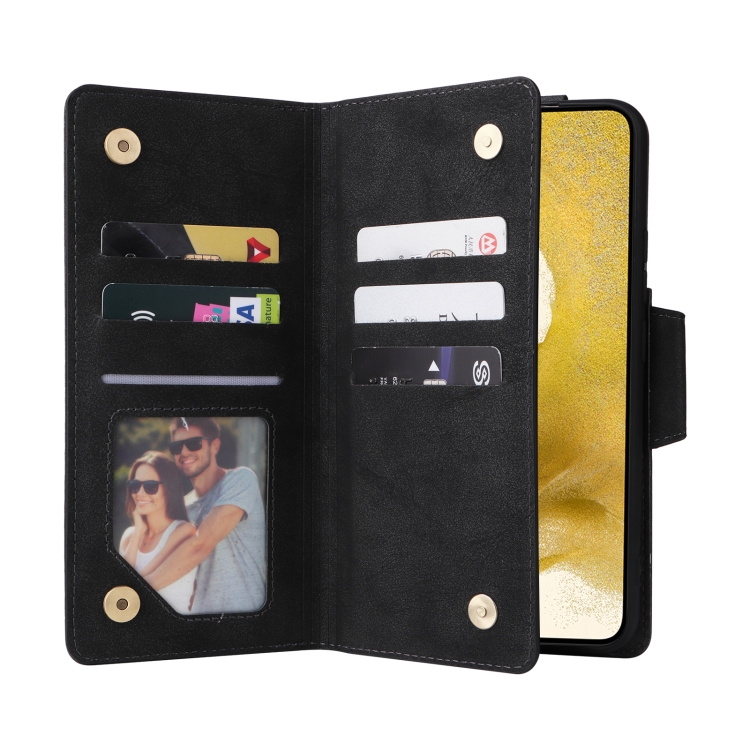 For Samsung Galaxy S22+ Rivet Buckle 9 Cards Three Fold Leather Phone Case(Black) For Samsung Galaxy S22+ Rivet Buckle 9 Cards Three Fold Leather Phone Case(Black)