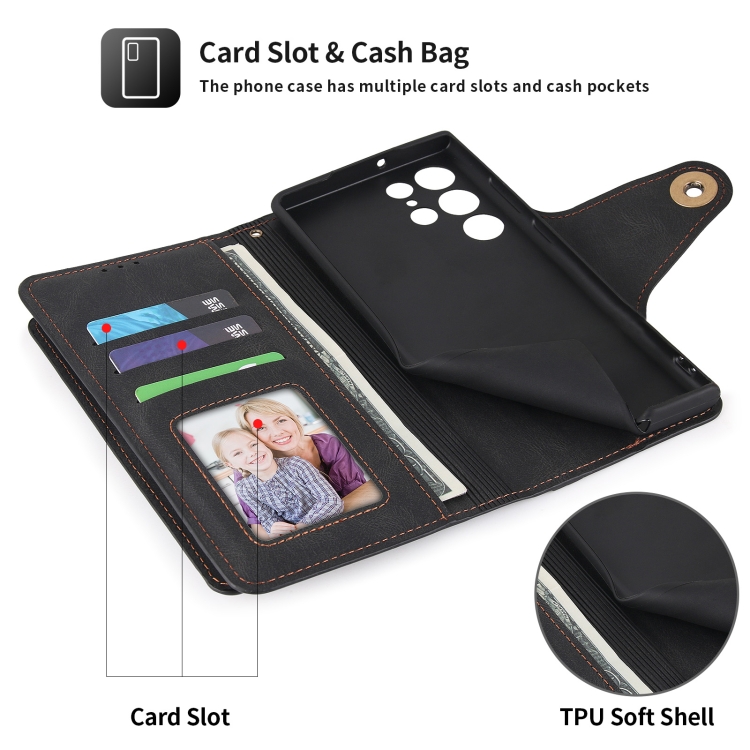 For Samsung Galaxy S22 5G POLA 9 Card-slot Oil Side Leather Phone Case(Black) For Samsung Galaxy S22 5G POLA 9 Card-slot Oil Side Leather Phone Case(Black)